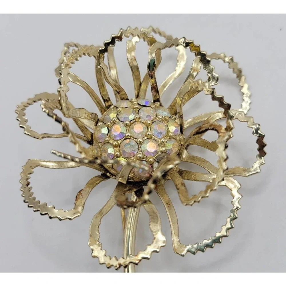 Vintage Sarah Coventry "Allusion" AB Rhinestone Flower Large 3.5" Brooch - Picture 4 of 6